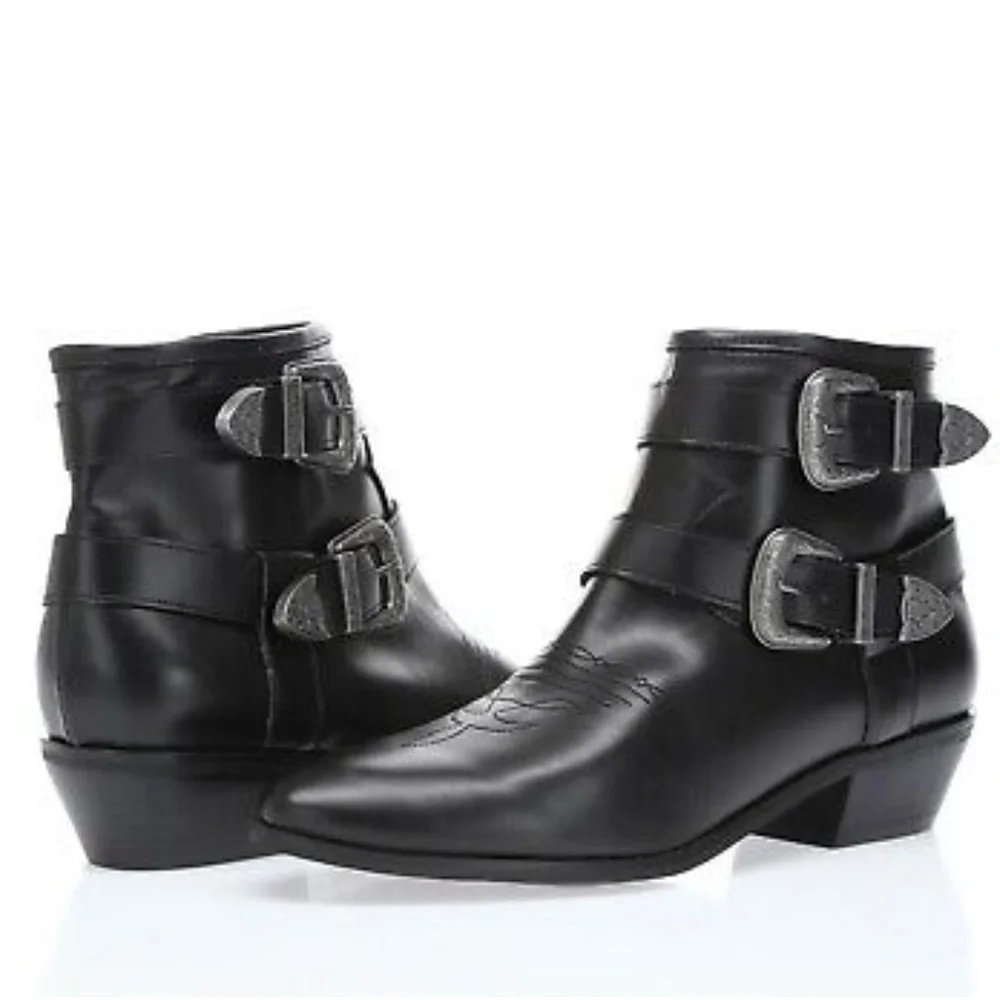 NEW ABOUND Western Ankle Boots with Buckle Black Vegan Leather Size 6.5